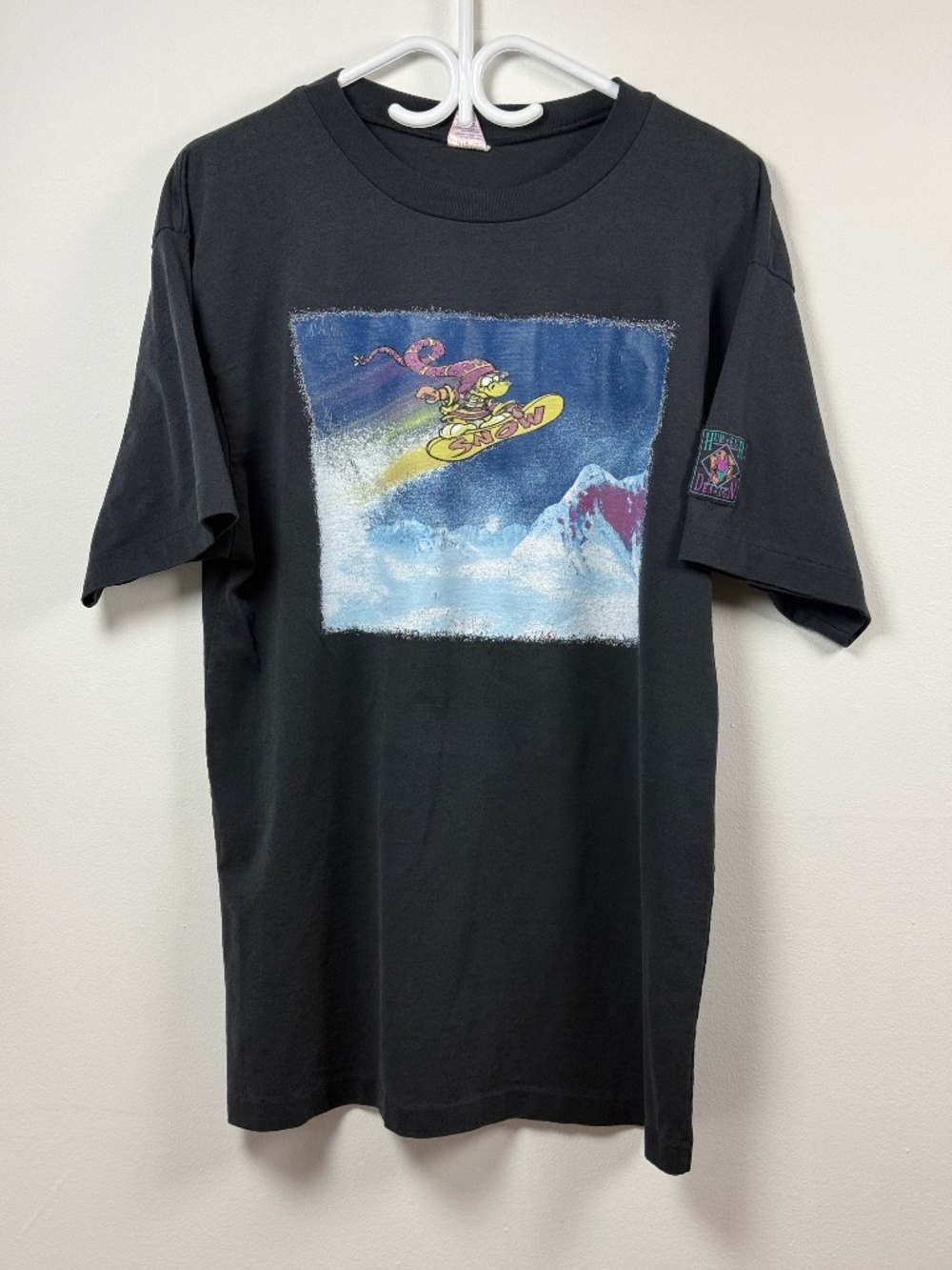 Vintage 90s Humeur design tee shirt size XL made in Canada faded dark blue